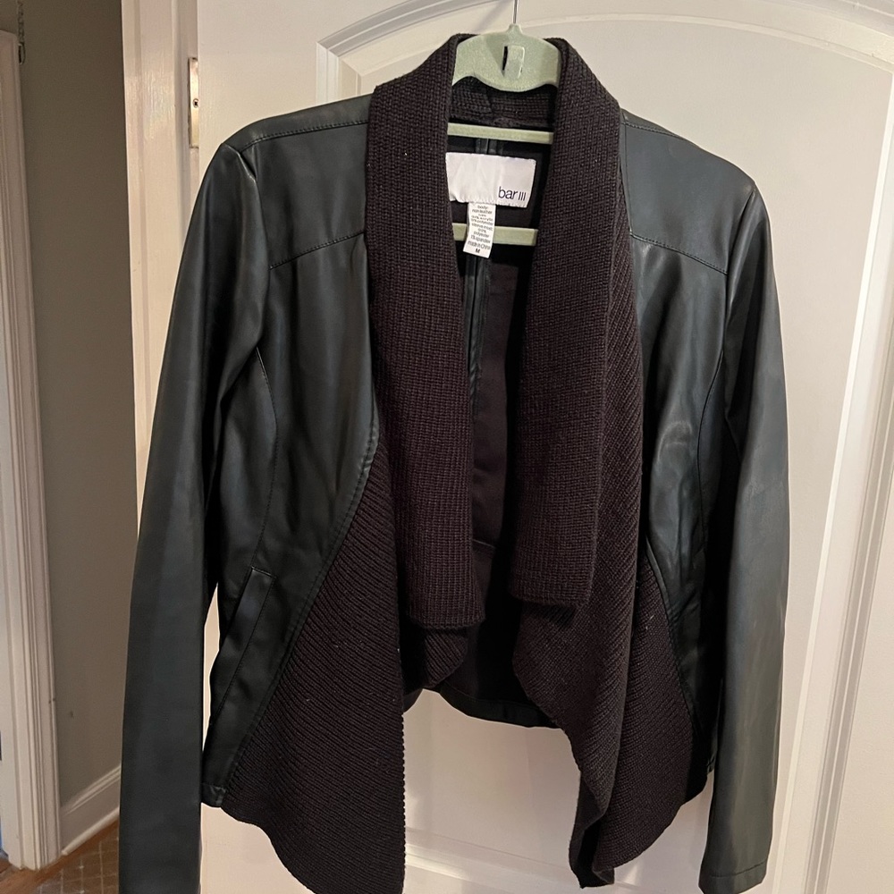 Black vegan leather jacket with sweater fabric